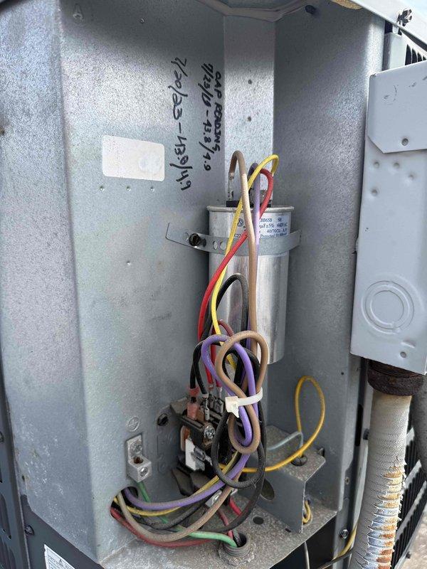 Completed spring preventive maintenance on commercial HVAC unit per contract specifications. Performed comprehensive inspection of electrical components including capacitor and contactor, verified proper voltage and amperage readings using clamp meter with all measurements within acceptable parameters. Updated equipment information and filter specifications, documented system conditions with photos, and completed required maintenance checklist with all components operating normally.