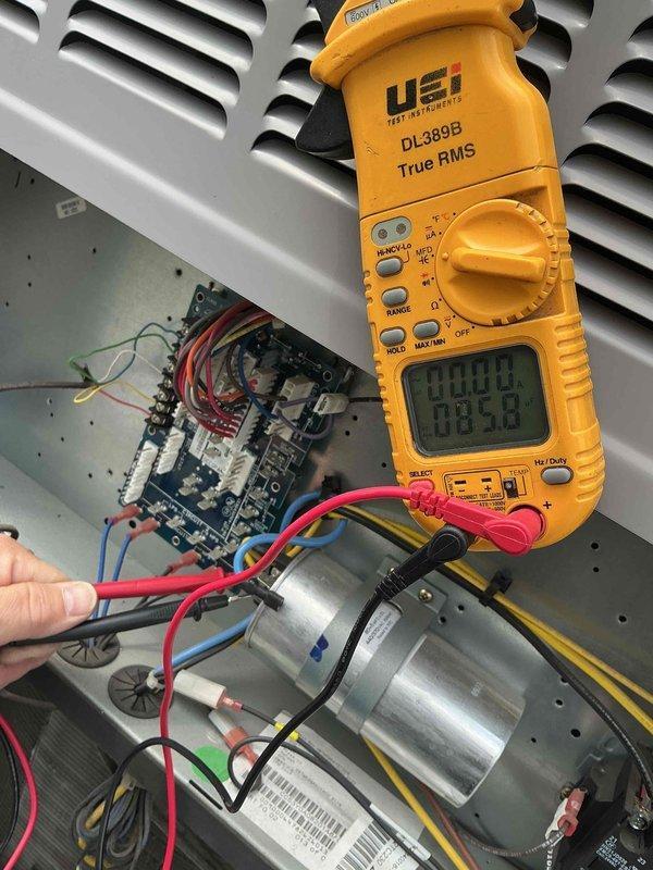 Completed comprehensive commercial preventive maintenance inspection on rooftop unit per maintenance agreement. Performed thorough system evaluation including blower assembly inspection, electrical component testing with multimeter, and capacitor diagnostics to verify proper operation and system performance.