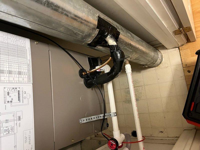 Completed full HVAC system replacement including disconnection and proper disposal of existing air handler with hydronic coil from mechanical closet and removal of existing A/C condenser per EPA guidelines. Installed new ADP 1.5-2.0 ton air handler with hydronic coil in mechanical closet, connecting to existing supply air ductwork, return air ductwork, and electrical service. Fabricated and installed necessary sheet metal transitions to ensure proper fitment of new equipment. Installed new Lennox 13 SEER2 ML13KC1-024-230 2.0 ton condensing unit on roof in same location as previous unit. Flushed existing copper line-set and connected to new system. Installed Air Scrubber, EZ trap, and surge protector for enhanced system protection and air quality. Replaced existing thermostat with new Honeywell T4 programmable unit. Performed complete system startup, testing, and final adjustments to ensure optimal performance and efficiency. All work completed to manufacturer specifications with 10-yea